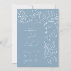 Boho Dusty Blue Floral Wedding Invitation