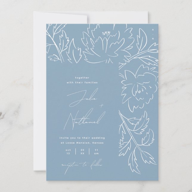 Boho Dusty Blue Floral Wedding Invitation (Front)