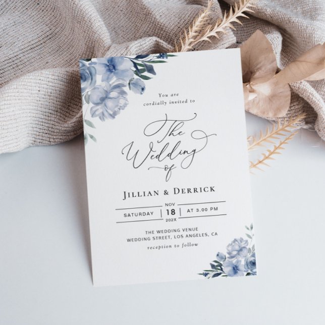 boho dusty blue floral wedding invitation (Creator Uploaded)
