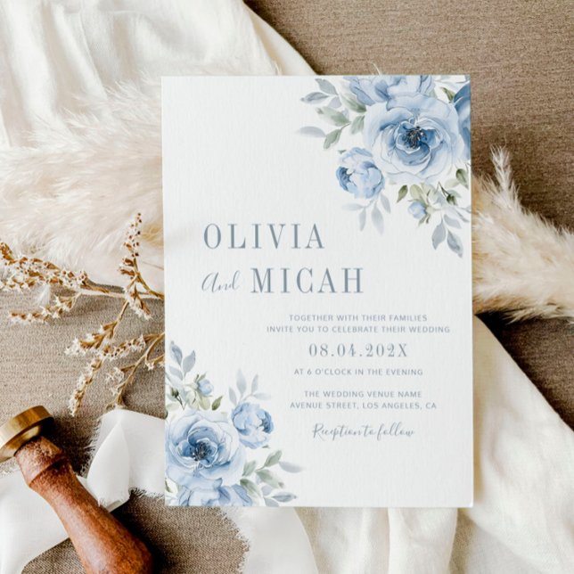 boho dusty blue floral wedding invitation (Creator Uploaded)
