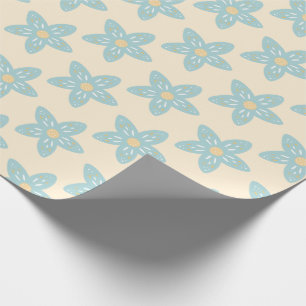 Boho Dusty Blue Flower Pattern Yellow Background Wrapping Paper