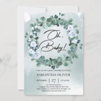 Boho Dusty blue flowers deep green eucalyptus Invi