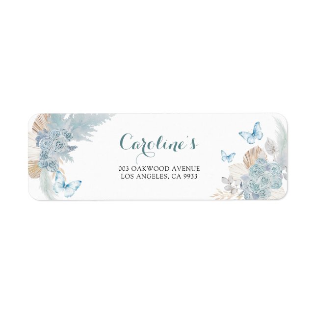 Boho Dusty Blue Flutter on Over Butterfly Address (Front)