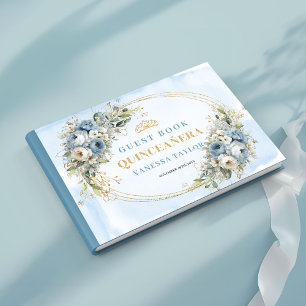 Boho Dusty Blue Gold Eucalyptus Floral Guestbook