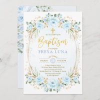 Boho Dusty Blue Gold Garden Floral Baptism