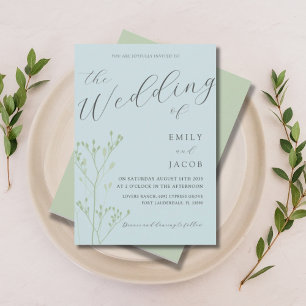 Boho Dusty Blue & Green Botanical Wedding Invitation