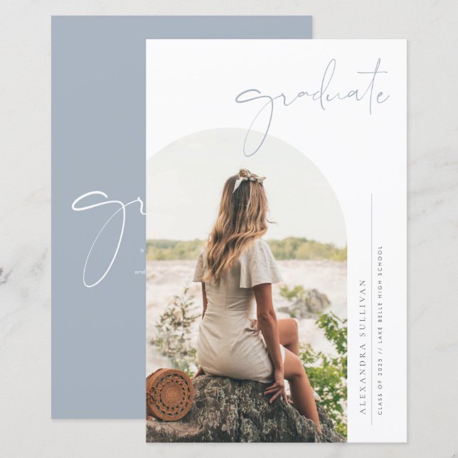 Boho Dusty Blue Minimalist Arch Photo Graduation (Front/Back)