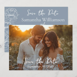 Boho Dusty Blue Modern Elegant Minimalist Wedding Save The Date