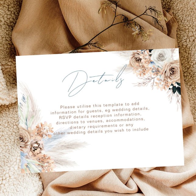 Boho Dusty Blue Modern Wedding Reception Details Enclosure Card (Creator Uploaded)