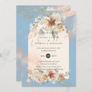 BOHO Dusty Blue Pampas Grass Wedding Invitation