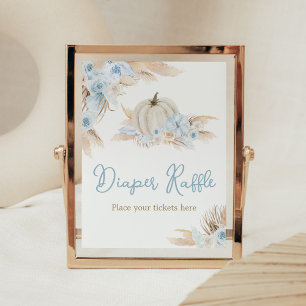 Boho Dusty Blue Pumpkin Baby Shower Diaper Raffle Poster