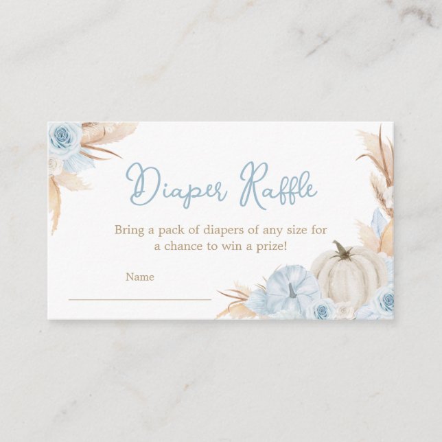 Boho Dusty Blue Pumpkin Diaper Raffle Enclosure Card (Front)