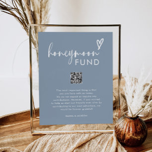 Boho Dusty Blue QR Wedding Honeymoon Fund Poster