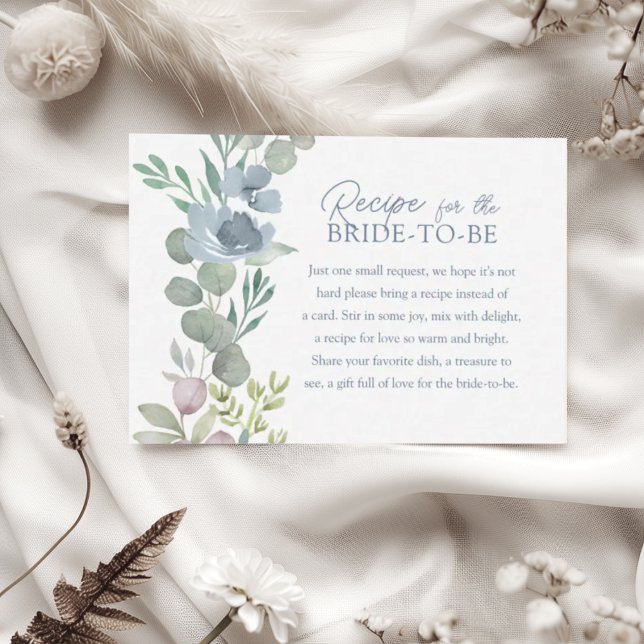 Boho Dusty Blue Recipe for the Bride Floral Enclosure Card (Creator Uploaded)