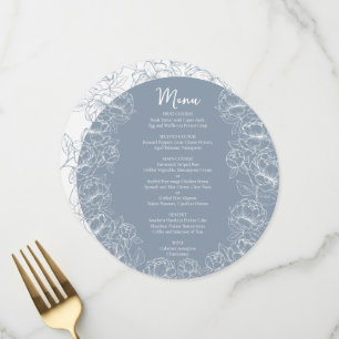 Boho Dusty Blue Romantic Botanical Round Wedding Menu