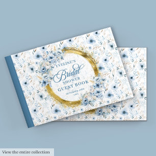 Boho Dusty Blue Sage Gold Floral Bridal Shower Guest Book
