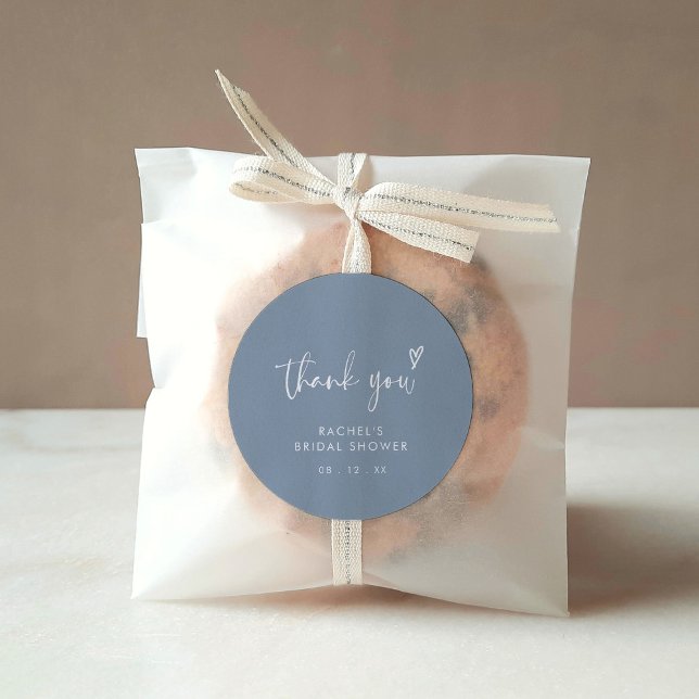 Boho Dusty Blue Thank You Bridal Shower Favour Classic Round Sticker (Creator Uploaded)