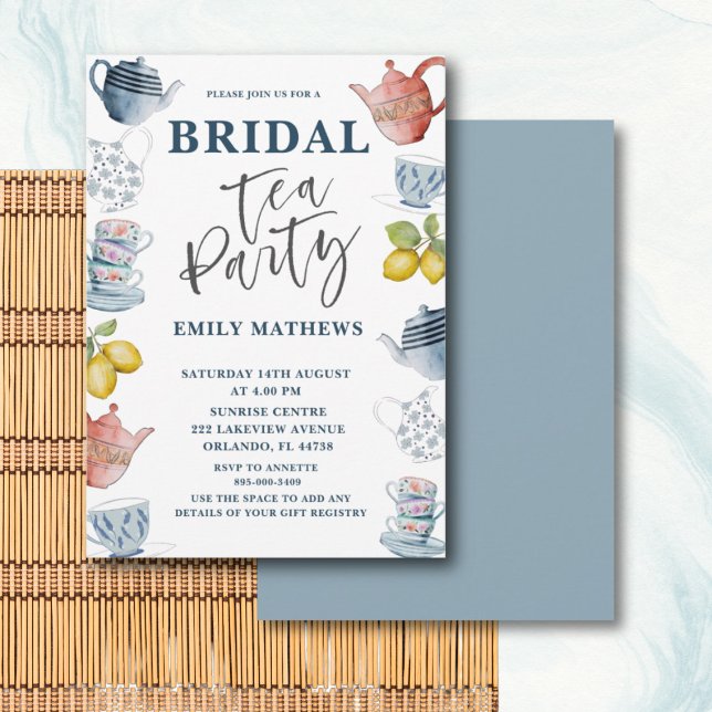 Boho Dusty Blue Watercolor Bridal Tea Party  Invit Invitation (Creator Uploaded)