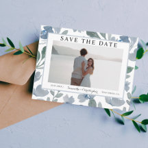 Boho Dusty Blue Watercolor Floral Save the Date