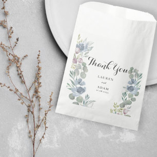 Boho Dusty Blue Watercolor Floral Wedding Favour Bags