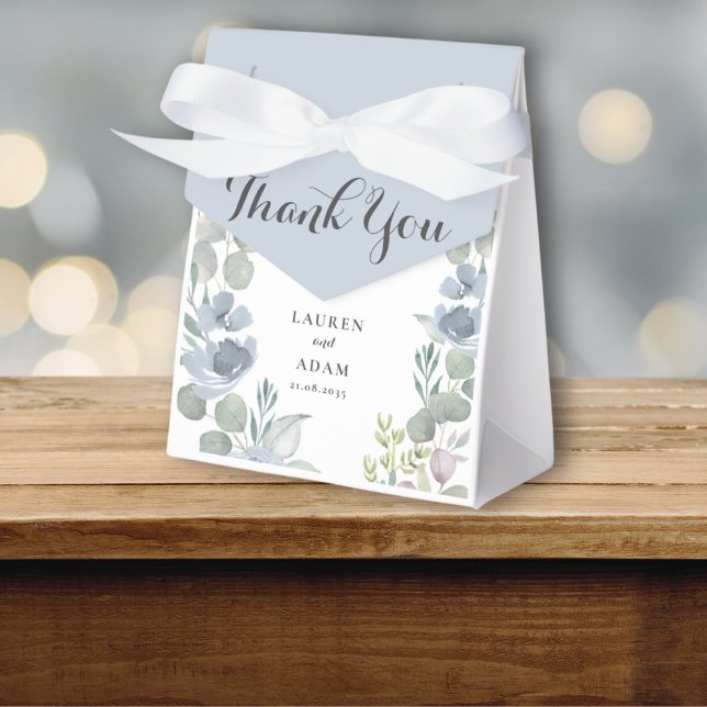 Boho Dusty Blue Watercolor Floral Wedding  Favour Box (Creator Uploaded)