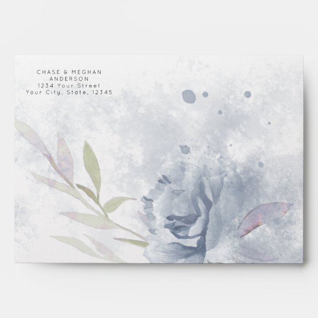 Boho Dusty Blue Watercolor Rose Envelope (Front)