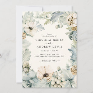 Boho Dusty Blue Wedding Invitation