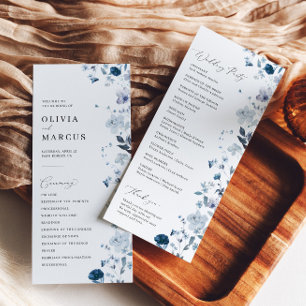 Boho Dusty Blue Wildflower Elegant Wedding Program Programme