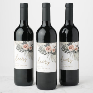 Boho Dusty Floral Arch Wine Label