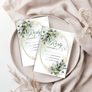 Boho Dusty Green Eucalyptus Botanical Wedding RSVP Card