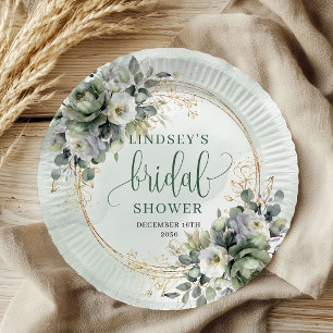 Boho Dusty Green Eucalyptus Bridal Shower Paper  Plate