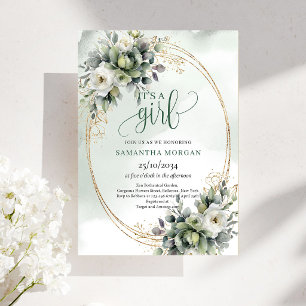 Boho Dusty Green Eucalyptus Design It’s A Girl   Invitation