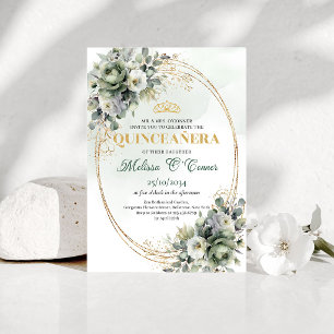 Boho Dusty Green Eucalyptus Quinceañera Invitation