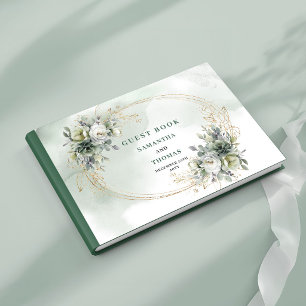 Boho Dusty Green Eucalyptus Watercolor Wedding  Guest Book
