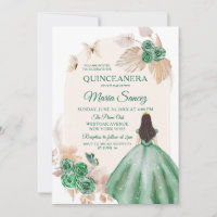 Boho Dusty Green Floral Mexican Girl Quinceañera