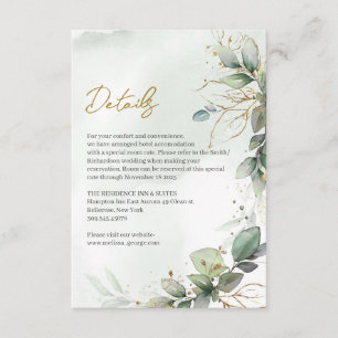 Boho dusty green leaves gold frames details  enclosure card