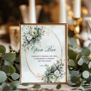 Boho Dusty Green Open Bar Tabletop Wedding Sign