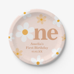 Boho Dusty Pink Daisy One 1st Birthday  Paper Plate