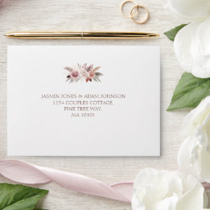 Boho Dusty Pink Dried Flowers Pampas Grass Wedding Envelope