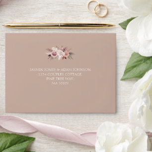 Boho Dusty Pink Dried Flowers Pampas Grass Wedding Envelope
