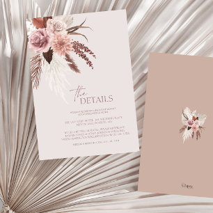 Boho Dusty Pink Dried Flowers Wedding Details Enclosure Card