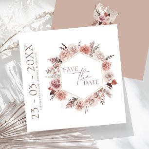 Boho Dusty Pink Dried Flowers Wreath Wedding Save The Date