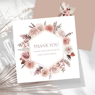 Boho Dusty Pink Dried Flowers Wreath Wedding Thank You Card