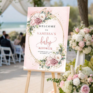 Boho Dusty Pink Floral Baby Shower Welcome Sign