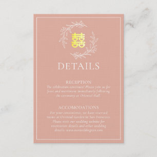 Boho dusty pink leaf wreath modern Chinese wedding Enclosure Card