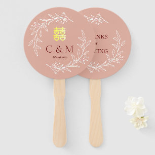 Boho dusty pink leaf wreath modern Chinese wedding Hand Fan