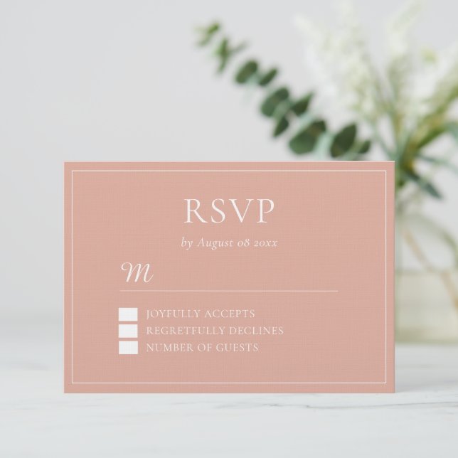Boho dusty pink leaf wreath modern Chinese wedding RSVP Card (Standing Front)