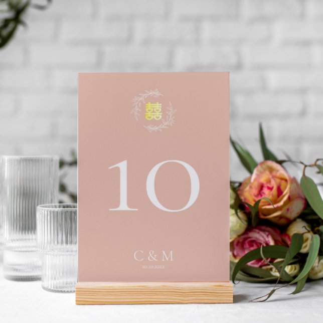 Boho dusty pink leaf wreath modern Chinese wedding Table Number (Creator Uploaded)