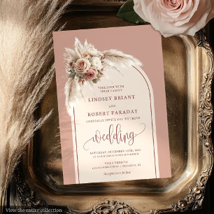 Boho Dusty Pink Pampas Floral Wedding Invitation