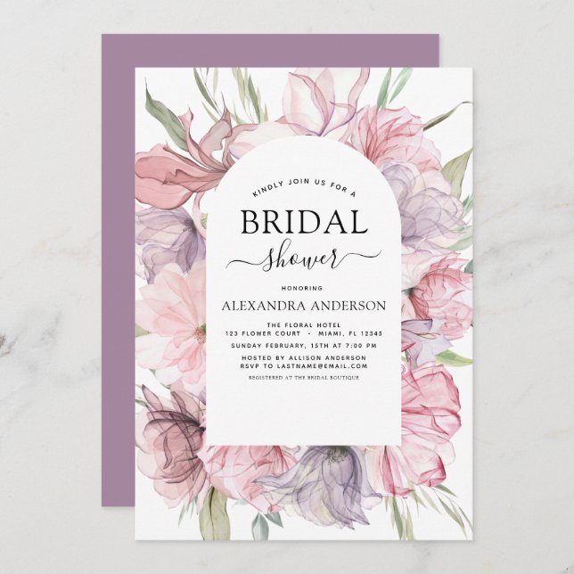 Boho Dusty Pink Purple Bridal Shower Invitation (Front/Back)